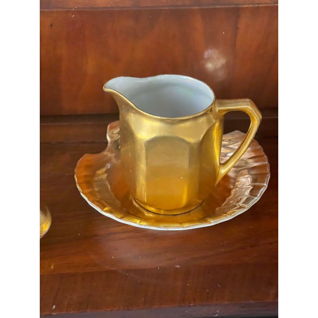 1910s 4 Gold Porcelain Antique Salt Pepper Shakers and Creamer - 6pcs For Sale In Miami - Image 6 of 11