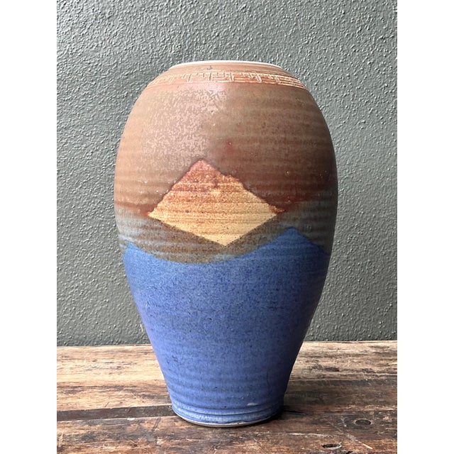 Contemporary Vintage Original Studio Pottery Layered Glaze Vase For Sale - Image 3 of 12