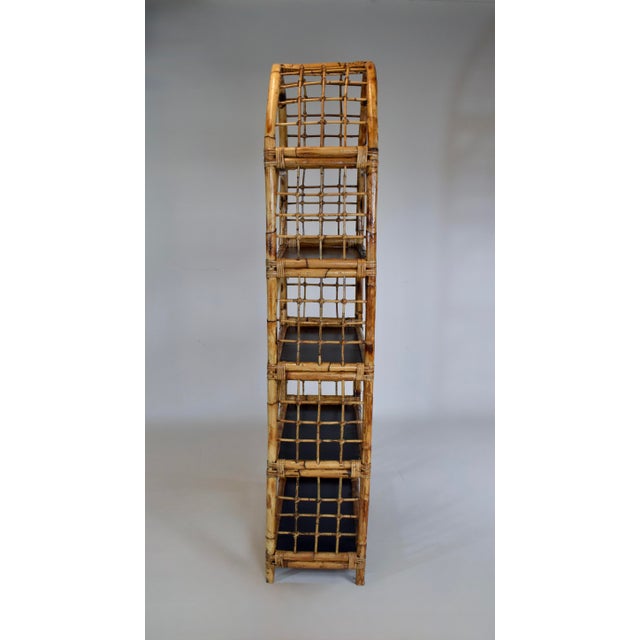 Wood Coastal Regency British Colonial Tortoise Bamboo Etagere Bookcase Shelf Arched For Sale - Image 7 of 8