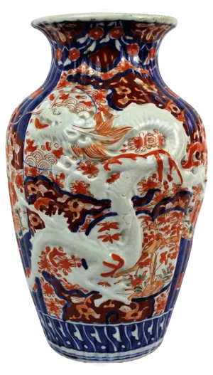 19th Century Imari Porcelain Baluster Vase with Dragon Relief Decoration