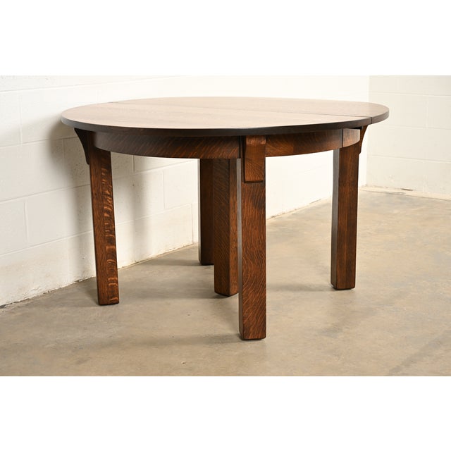 Charles Limbert Limbert Antique Mission Oak Arts & Crafts Five-Leg Extension Dining Table, Newly Refinished For Sale - Image 4 of 11