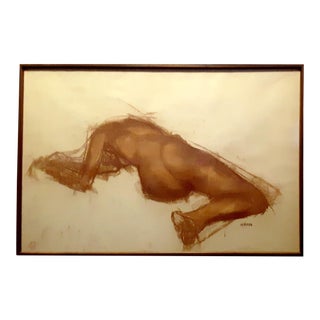 1950s Figurative Nude Chalk Drawing, Framed For Sale