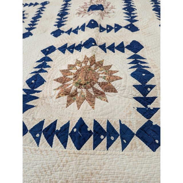 Antique Late 1800s Quilt of Mariner's Compass Pattern -Exceptionally Large Size for the Time For Sale - Image 12 of 18