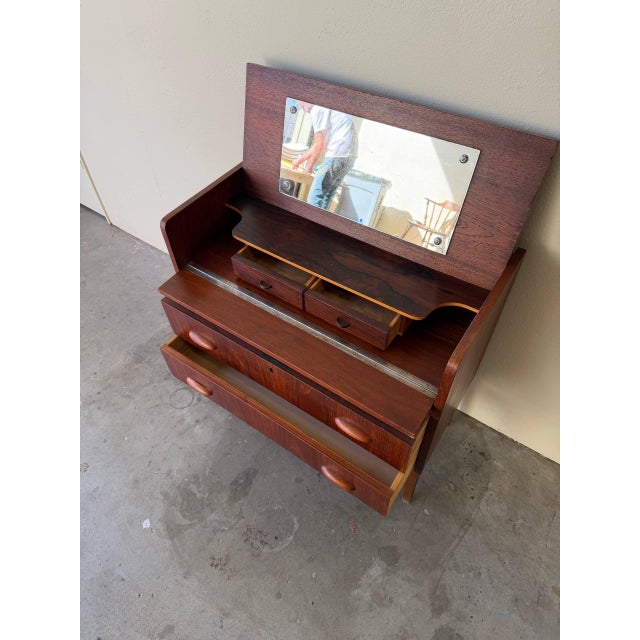 Wood Mid Century Danish Teak Vanity Desk With Mirror – Scandinavian Dressing Table 1960s For Sale - Image 7 of 9