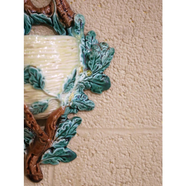 19th Century French Barbotine Wall Pocket With Bird Motif and Oak Leaves For Sale - Image 9 of 12