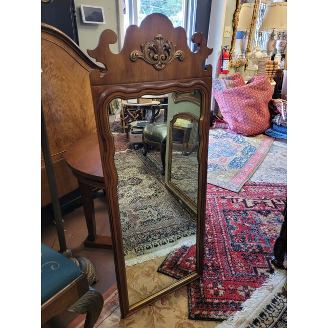 Tall Vintage Queen Anne Wood & Gilt Mirror For Sale - Image 9 of 9
