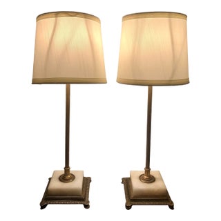 1940s 22k Gold Plated Table Lamps With Marble Base - A Pair For Sale