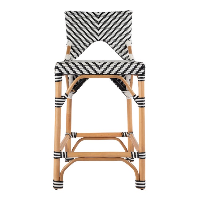 2020s Creanly 25.25 in. Seat Height Rectangular Rattan Counter Stool with Back, Black For Sale - Image 5 of 9