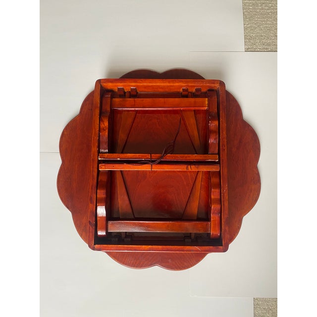 1980s Vintage Korean-Style Low Ornate Wood Folding Table/Tea/Dining Tray For Sale - Image 5 of 12
