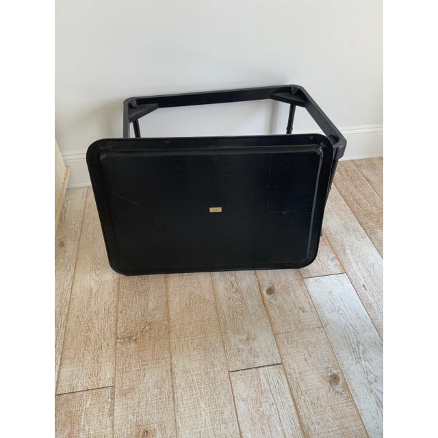 Metal Maitland-Smith Black Leather Tray Table With Black Faux Bamboo Base For Sale - Image 7 of 9