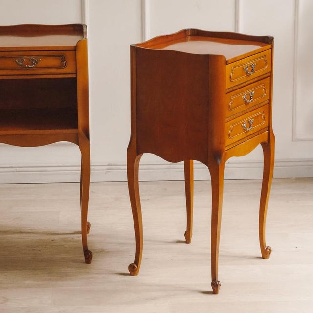 Louis XIV Asymmetrical Bedside Tables in Cherrywood, Set of 2 For Sale - Image 3 of 17