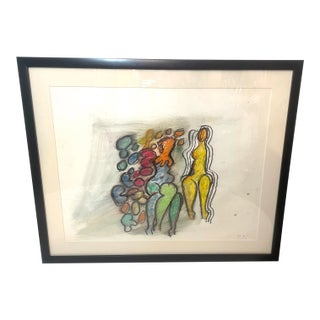 Vintage Orignal Lucia Wilcox Gouache Mixed Median Abstract Nudes Painting Sketch For Sale