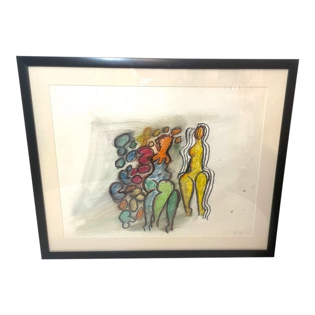 Vintage Orignal Lucia Wilcox Gouache Mixed Median Abstract Nudes Painting Sketch For Sale