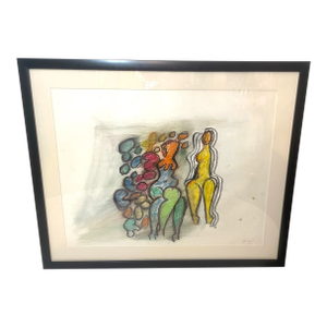 Vintage Orignal Lucia Wilcox Gouache Mixed Median Abstract Nudes Painting Sketch