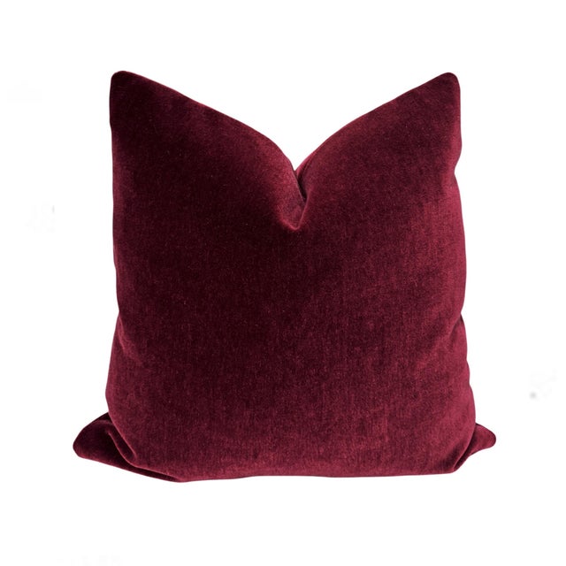 Plush Burgundy Mohair Pillow - A Pair For Sale - Image 4 of 5