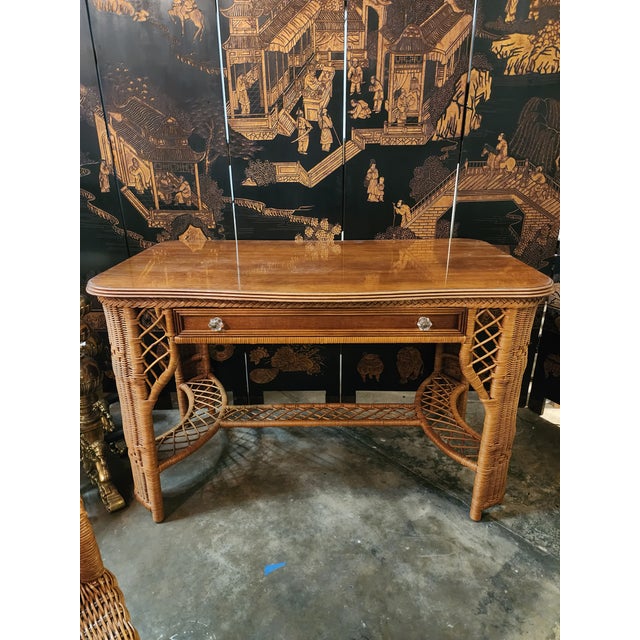 Vintage Wicker Desk Vanity For Sale - Image 9 of 12