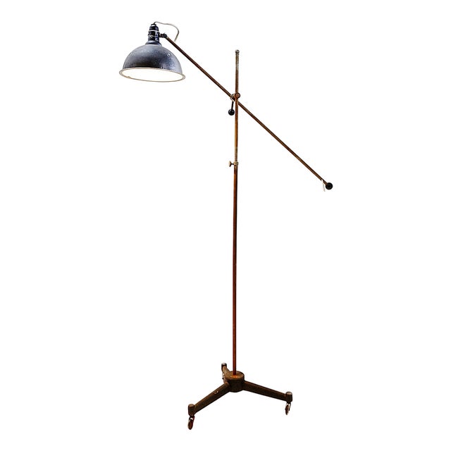 Industrial Articulating Floor Lamp, 1930s For Sale