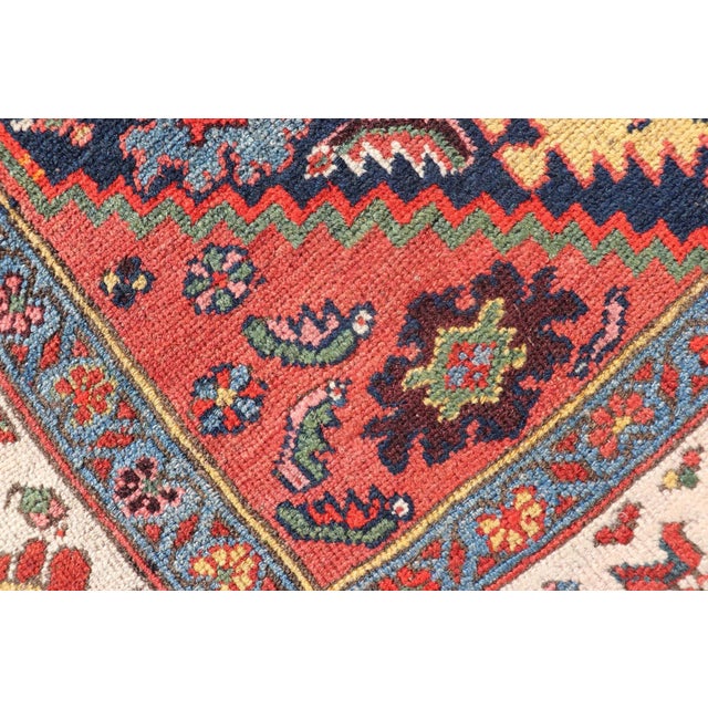 Antique Persian Kurdish Rug With Medallion Design in Blue, Red, and Ivory For Sale - Image 10 of 13