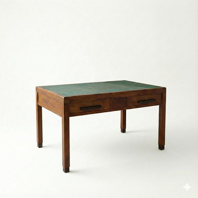 Art Deco Office Desk with Leatherette Top, 1940s For Sale - Image 8 of 9