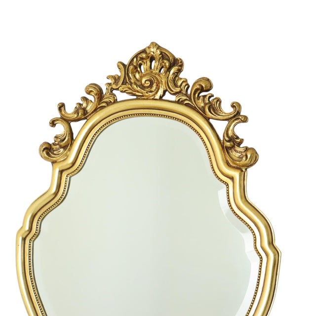 Baroque French Gold Leaf Gilded Crested Mirror, 1950s For Sale - Image 3 of 15