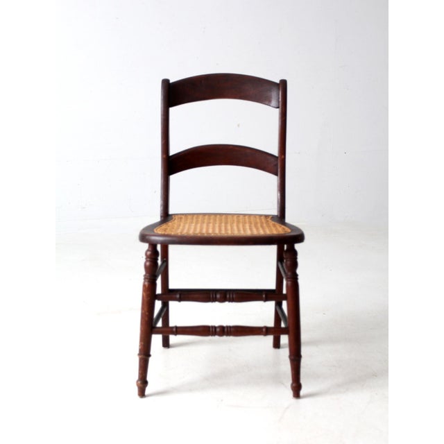 American Antique American Cane Seat Ladder Back Chair For Sale - Image 3 of 14