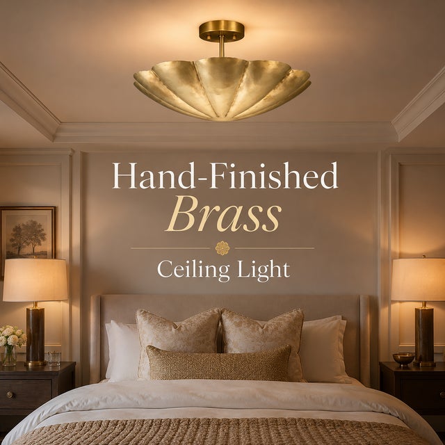 Elevate your lighting design with this stunning Scalloped Brass Semi Flush Mount Ceiling Light, a handcrafted art deco...