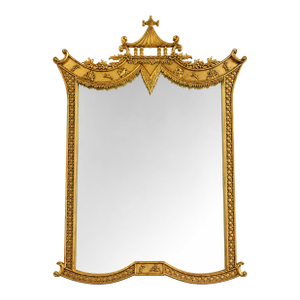 1960s Large Regency Chinoiserie Pagoda Mirror in Gold Leaf, Newly Restored, 51.5”h