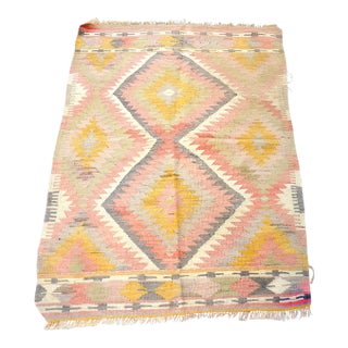 1960s Naturel Wool Area Kilim Rug For Sale