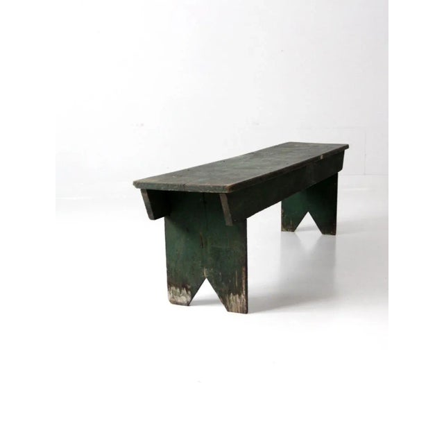 Farmhouse Antique Primitive Green Farmhouse Bench For Sale - Image 3 of 13