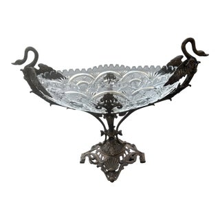Mid 20th Century Cut Glass & Brass Castilian Centerpiece Bowl For Sale