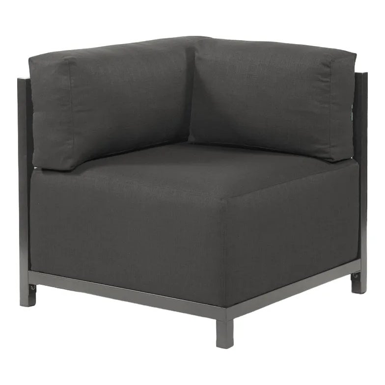Single grey upholstered armchair with black frame and cushions.