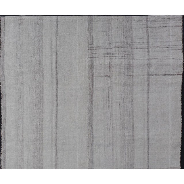 Cream Mid 20th Century Stripe Design Turkish Vintage Kilim Rug in Shades of Ivory Cream and Taupe For Sale - Image 8 of 12