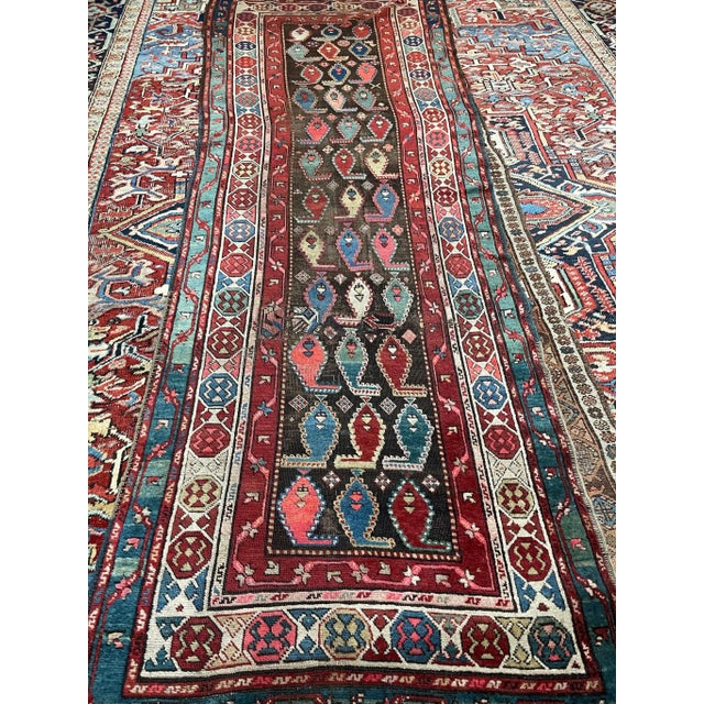 1930s Charcoal Boteh Rug 3.8 x 9.9 For Sale