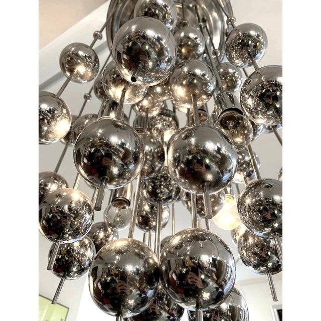 1970s 1970s Swiss Space‑Age “Ball” Cascade Chandelier in Chrome, Style of Verner Panton For Sale - Image 5 of 10