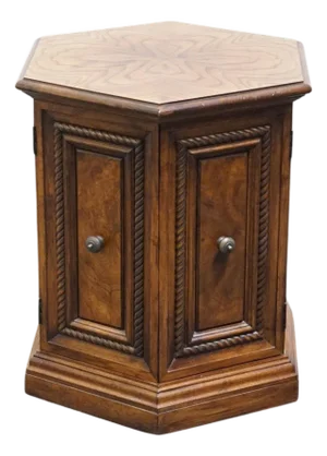 Hekman Furniture Bookmatched Walnut Italian Provincial 20" Hexagonal Storage Accent End Table 1205