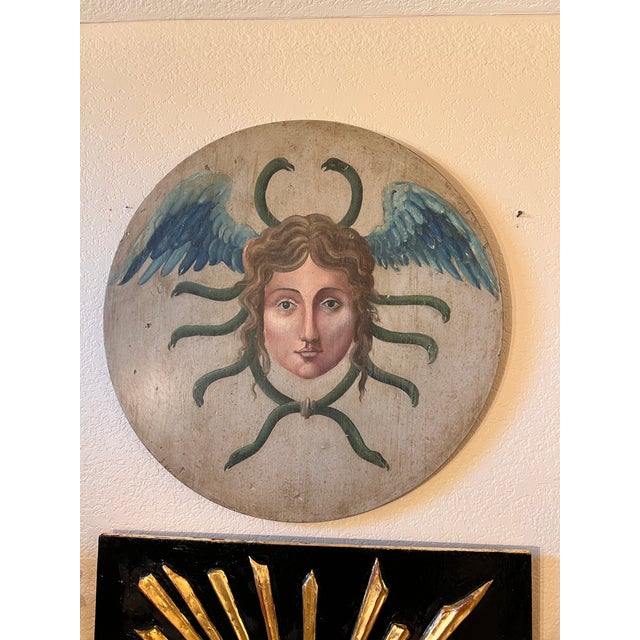 Allegorical Hand-Painted Oil on Wood Baroque Wall Hanging Plaque of Winged Medusa For Sale In Palm Springs - Image 6 of 15