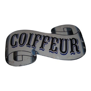 Antique French Coiffeur Hair Salon Enamel Sign For Sale