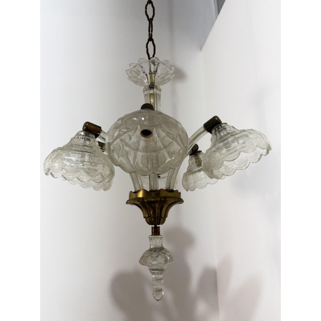 Small 6-light chandelier in Murano glass and brass in the Seguso style, 1940 Good condition. Height: 50 cm (112 cm...