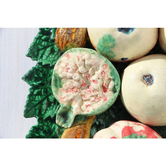 Trompe l'Oeil Large Vine Leaf Wall Plate With Fruits, Vegetables and Walnuts For Sale - Image 6 of 13