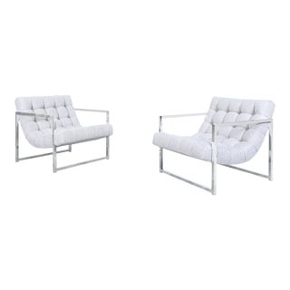 Mid-Century Modern Chrome Lounge Chairs Attributed to Milo Baughman For Sale