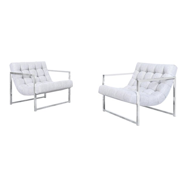 Mid-Century Modern Chrome Lounge Chairs Attributed to Milo Baughman For Sale