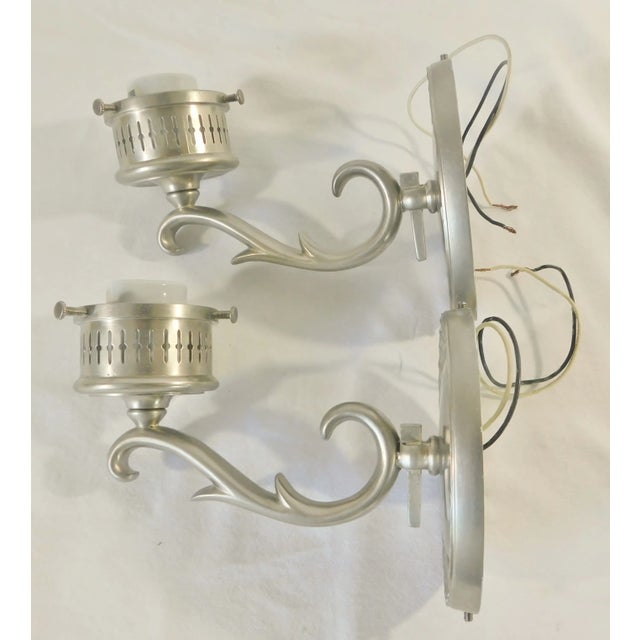 Art Deco Pair Remains Lighting Silver Over Solid Brass Electric Wall Light Sconces For Sale - Image 3 of 6