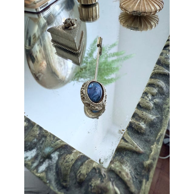 Blue Vintage Mid Century Silver Tone Blue Faux Star Sapphire Cabochon Stick Pin For Sale - Image 8 of 15
