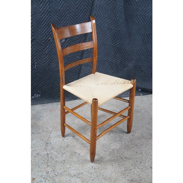 Wood 2 Antique Shaker Style Maple Woven Rush Country Farmhouse Dining Side Chairs For Sale - Image 7 of 12