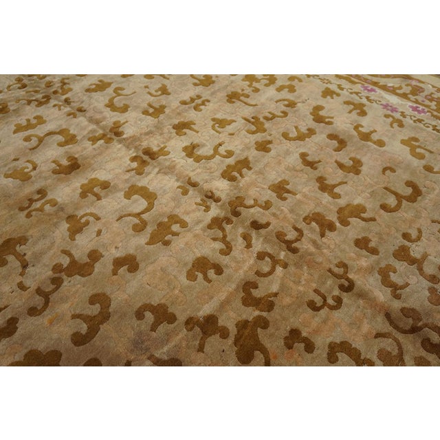 Calming Tan-Camel Background Color With Special Dragon Design Border Antique Chinese Peking Rug For Sale - Image 4 of 6