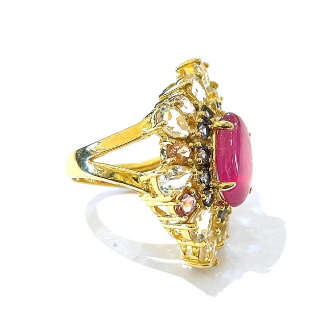 Bochic "Orient" Vintage Ruby & Fancy Multi Gem Cocktail Ring 18K Gold & Silver For Sale - Image 11 of 18