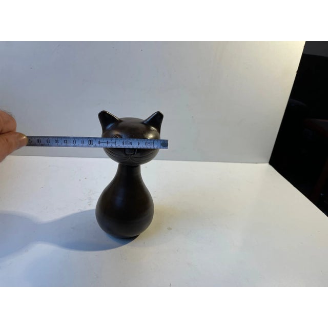 Brown Scandinavian Glazed Ceramic Cat Vase by Bjerre, 1970s For Sale - Image 8 of 11