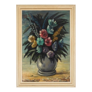 Mid Century Floral Still Life in Oil on Masonite For Sale