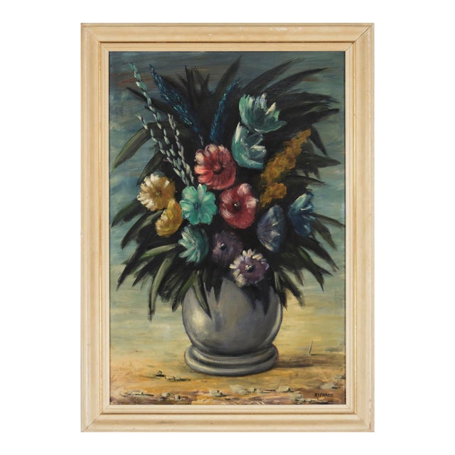 Mid Century Floral Still Life in Oil on Masonite For Sale