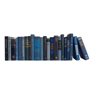 Decorative Books - Vintage Denim Books - Blue Books By The Foot For Sale